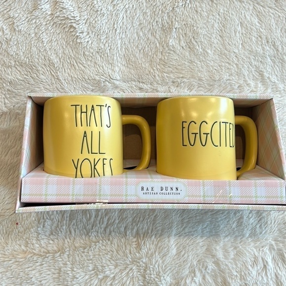 Rae Dunn Easter Eggcited That’s All Yokes Yellow Mug Set NEW - Picture 1 of 4